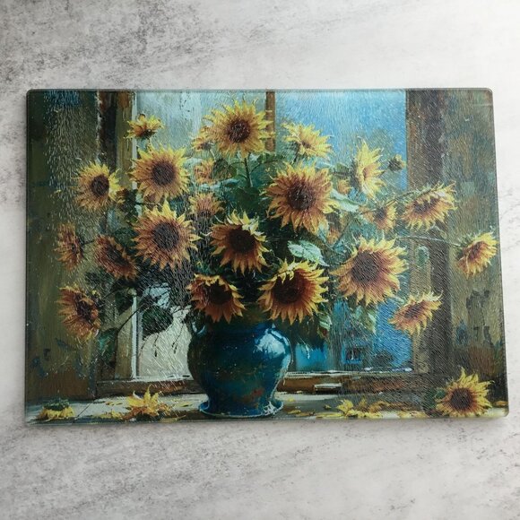 Rustic Sunflower Oil Painting Glass Cutting Board - Picture 4 of 13